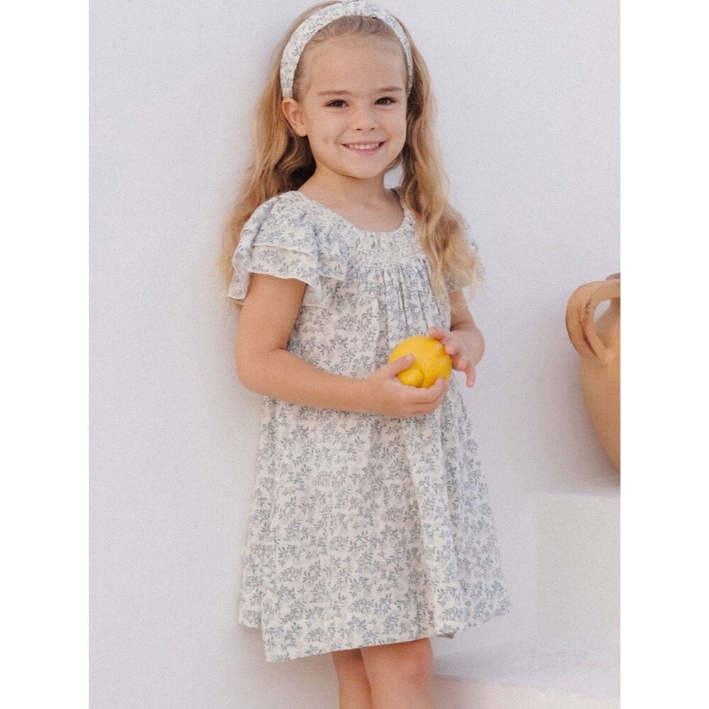Rylee + Cru Floral Cotton Smocked Flutter Sleeve Dress | 12-18M
